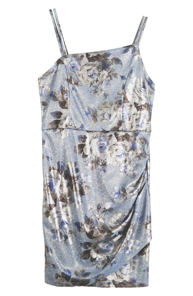 Zunie Kids' Asymmetric Floral Shimmer Dress