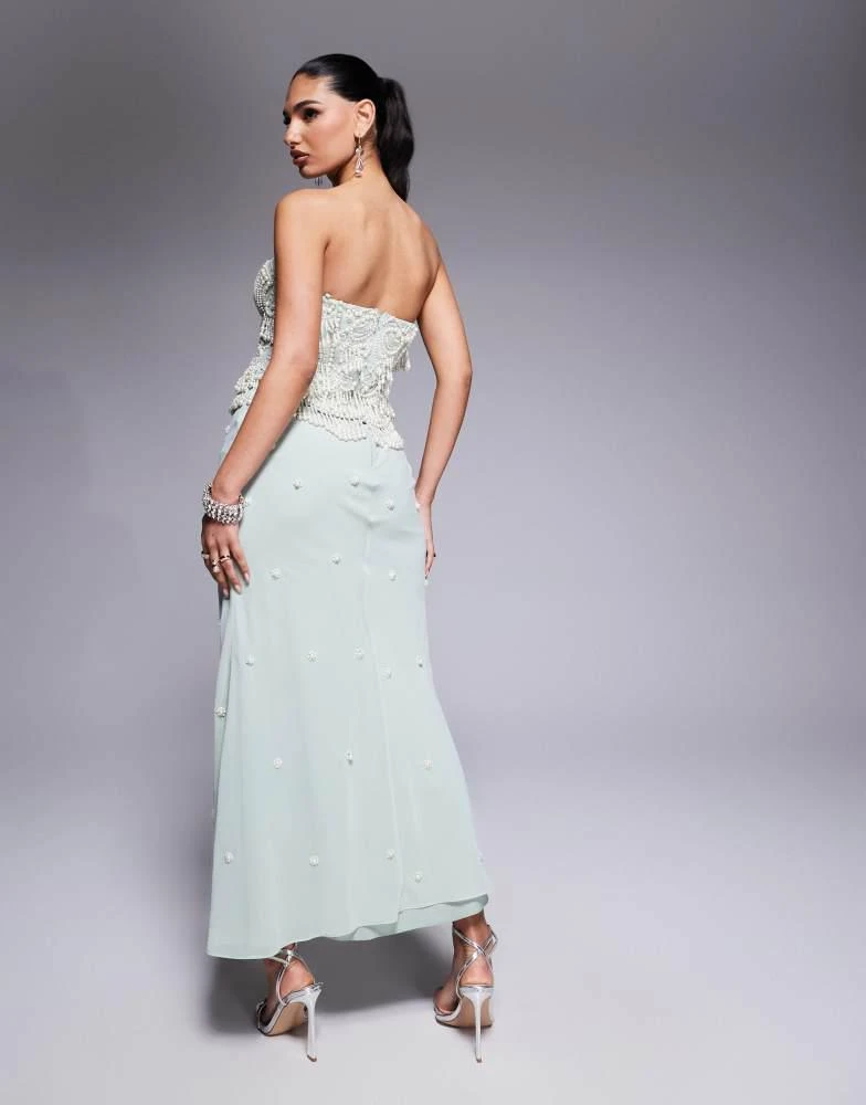 Shop ASOS DESIGN bias midi bandeau dress with pearl beading in sage green  on Sale at BeyondStyle  Get 17% Off ASOS DESIGN bias midi bandeau dress  with pearl beading in sage