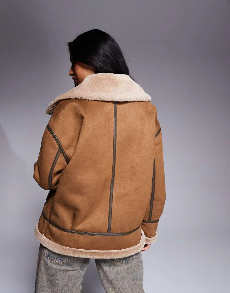 Morgan Morgan faux suede shearling jacket in tan 3