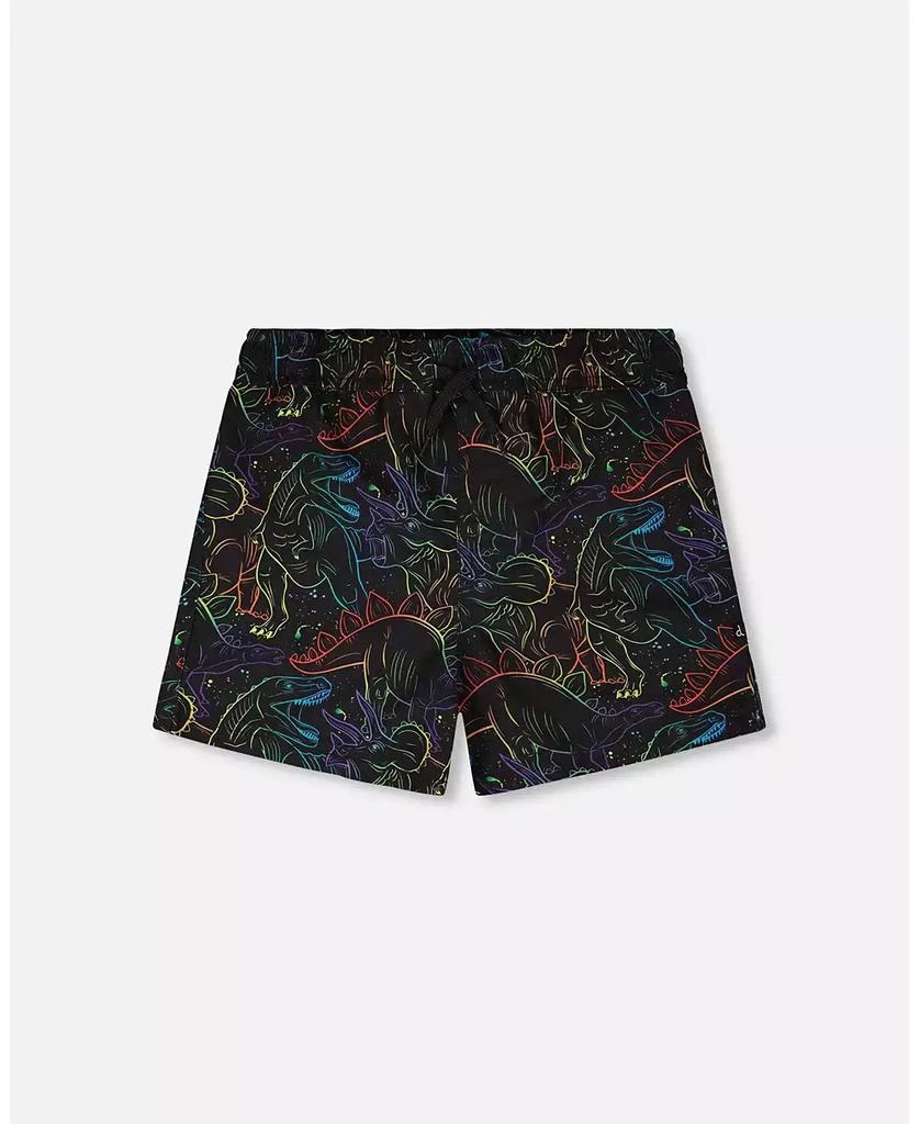 Deux par Deux Boys Swim Trunks Black Dinosaur Print