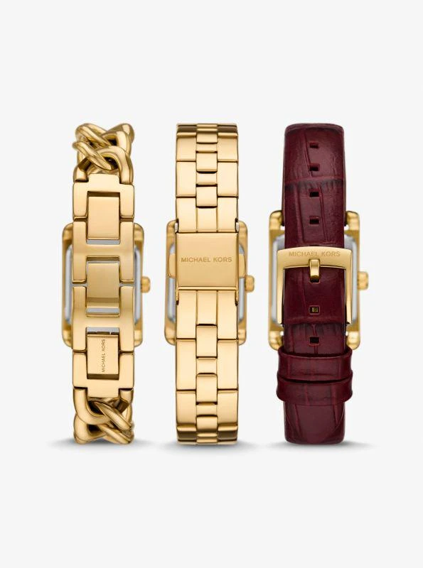 Michael Kors Petite Monroe Gold-Tone and Crocodile-Embossed Leather Watch Strap Set 3
