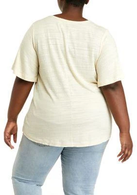 Wonderly Plus Size Short Sleeve V Neck Solid Top 2