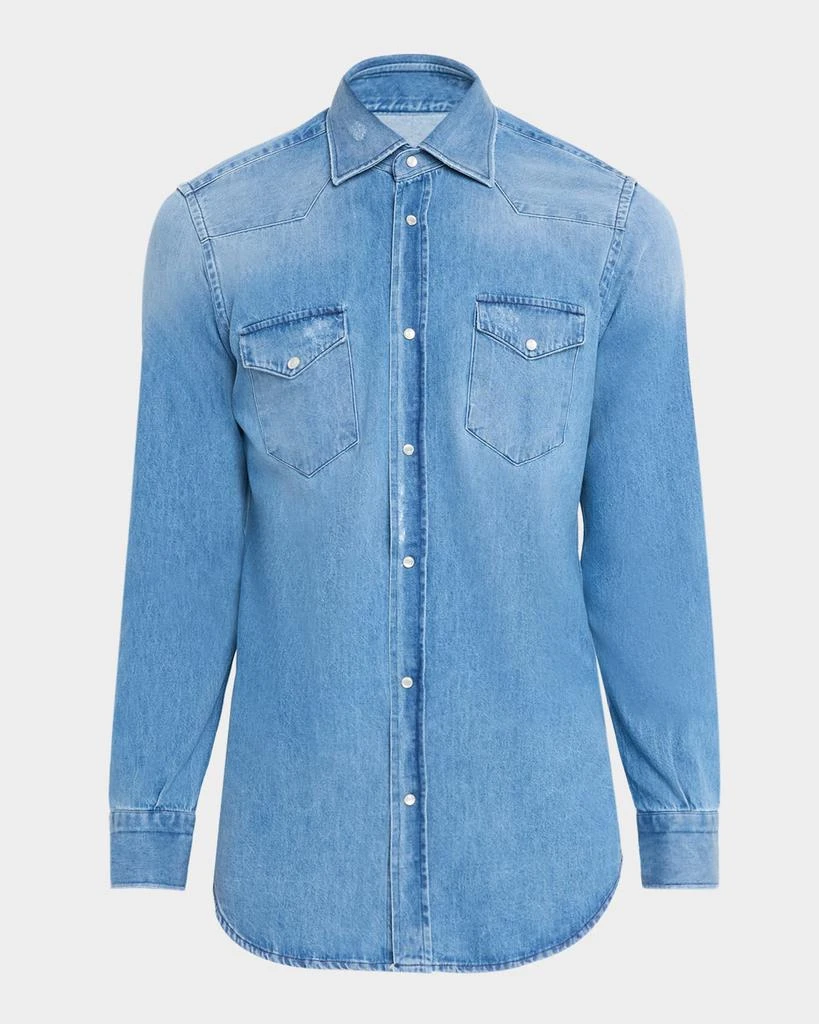 Kiton Men
s Denim Snap-Front Western Shirt