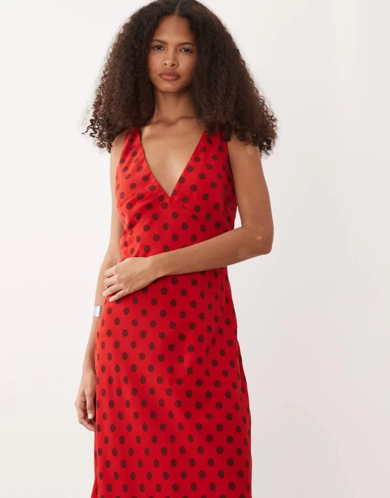 knee length dresses for ladies Shop Otherworldly Chocolate Polka Dot Satin Bias Slip Midi Dress main image 0