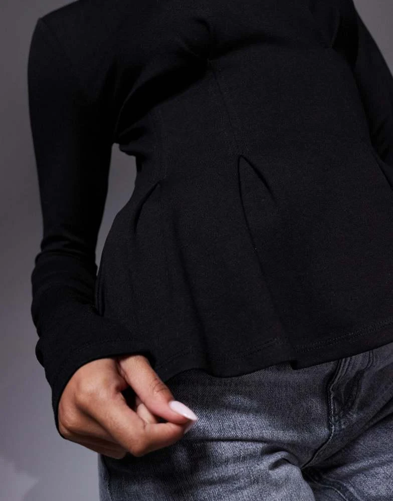 ASOS ASOS DESIGN ponte dart waist detail long sleeve top in black 3