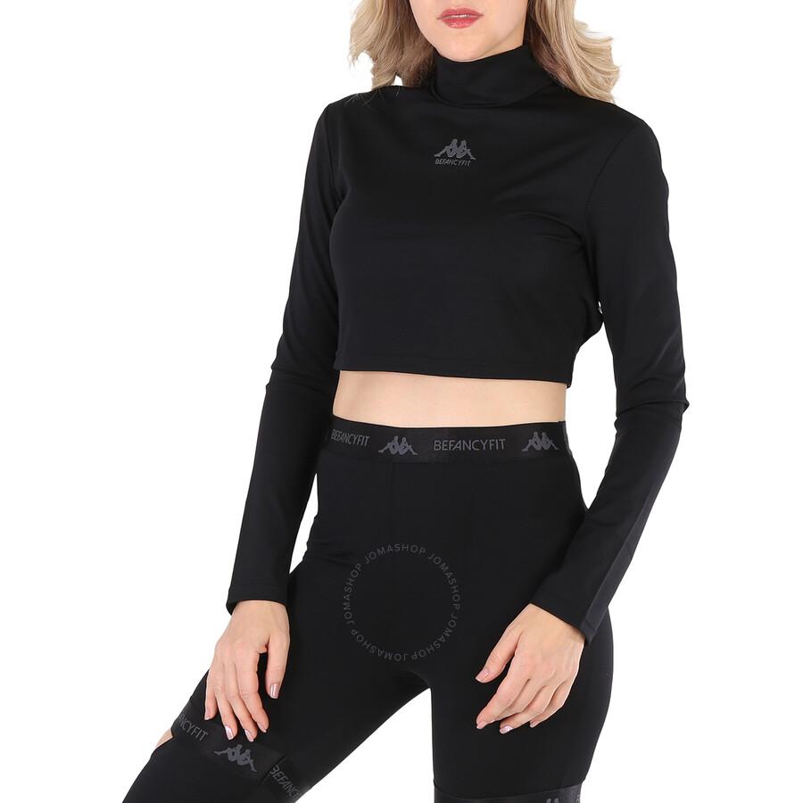 Kappa X Befancyfit Ladies Black Turtleneck Cut-Out Cropped Stretch Top