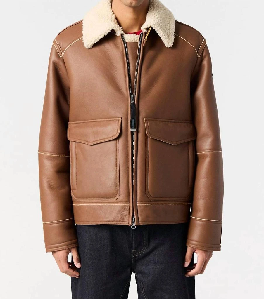Parajumpers Rodney Special Leather Bomber Jacket In Clay