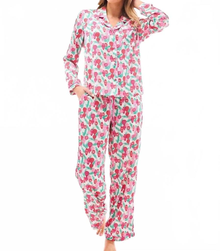 Mary Square Tree Charlotte Trim Pajama Pant Set In Multi Color