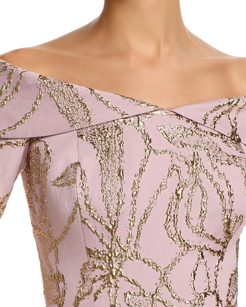 Teri Jon Jacquard Folded Off-the-Shoulder Elbow Sleeve Gown 3