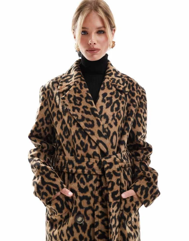 Miss Selfridge Miss Selfridge belted wrap formal coat in leopard print 2
