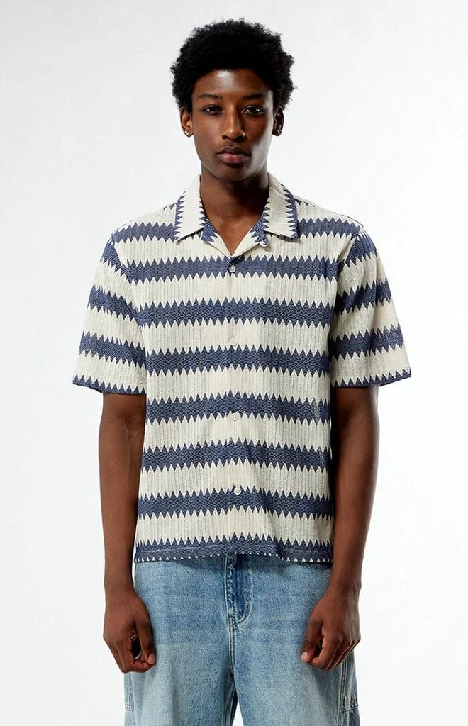 PacSun Blue & Cream Textured Oversized Resort Camp Shirt 1