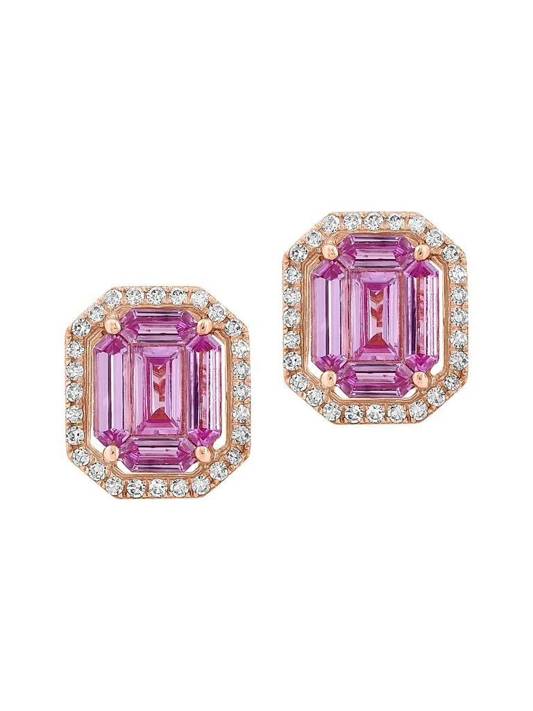 Saks Fifth Avenue Collection 14K Rose Gold, Pink Sapphire 
0.27 TCW Diamond Stud Earrings