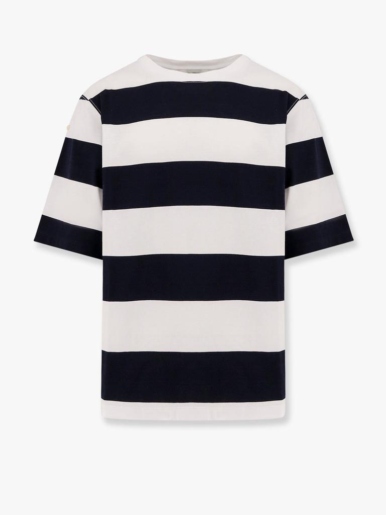 LANEUS Striped cotton t-shirt with logo embroidery on the front