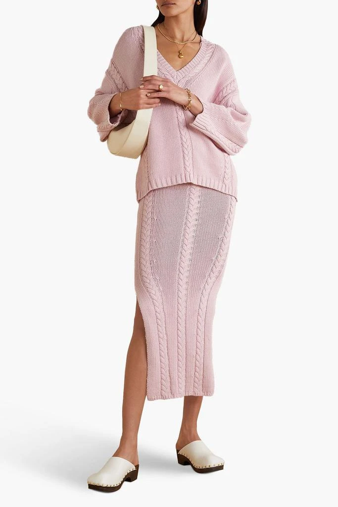 JOSLIN Aurora cable-knit linen-blend midi skirt 2