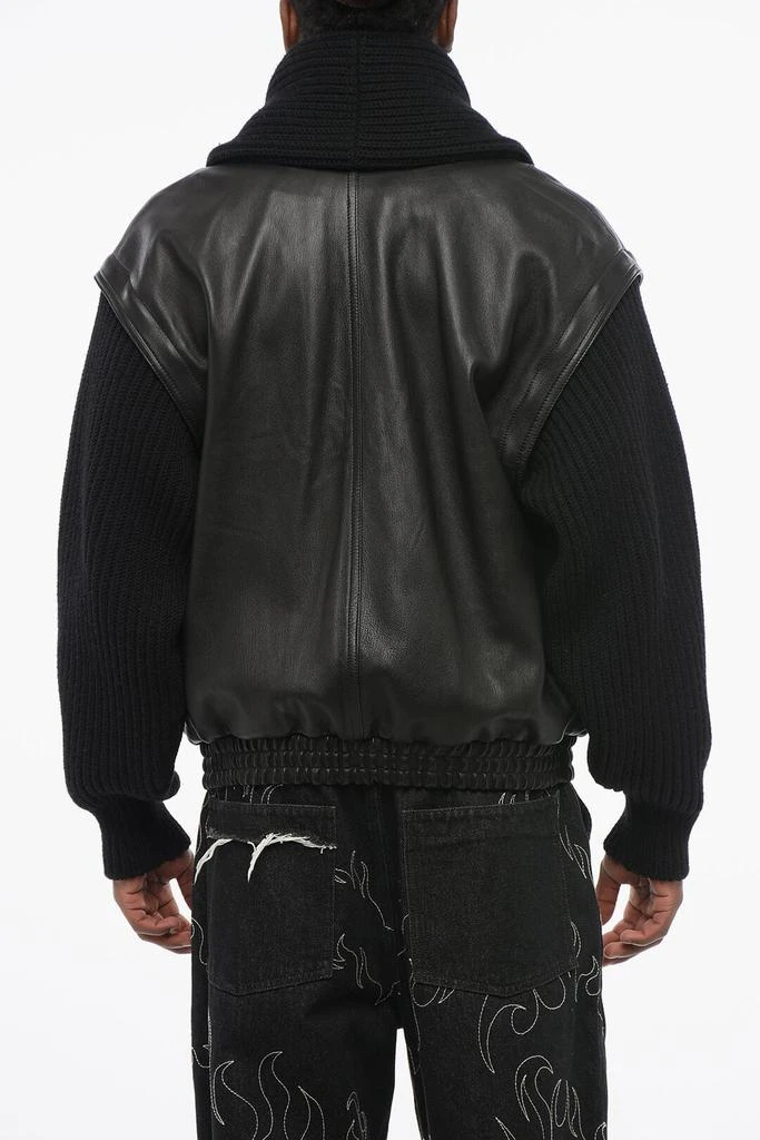 Yves Saint Laurent Saint Laurent Leather Bomber With Knitted Sleeves And Collar 2