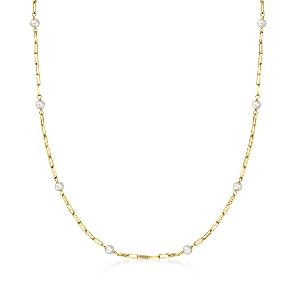 RS Pure by Ross-Simons 3-4mm Cultured Pearl and 14kt Yellow Gold Paper Clip Link Station Necklace 1