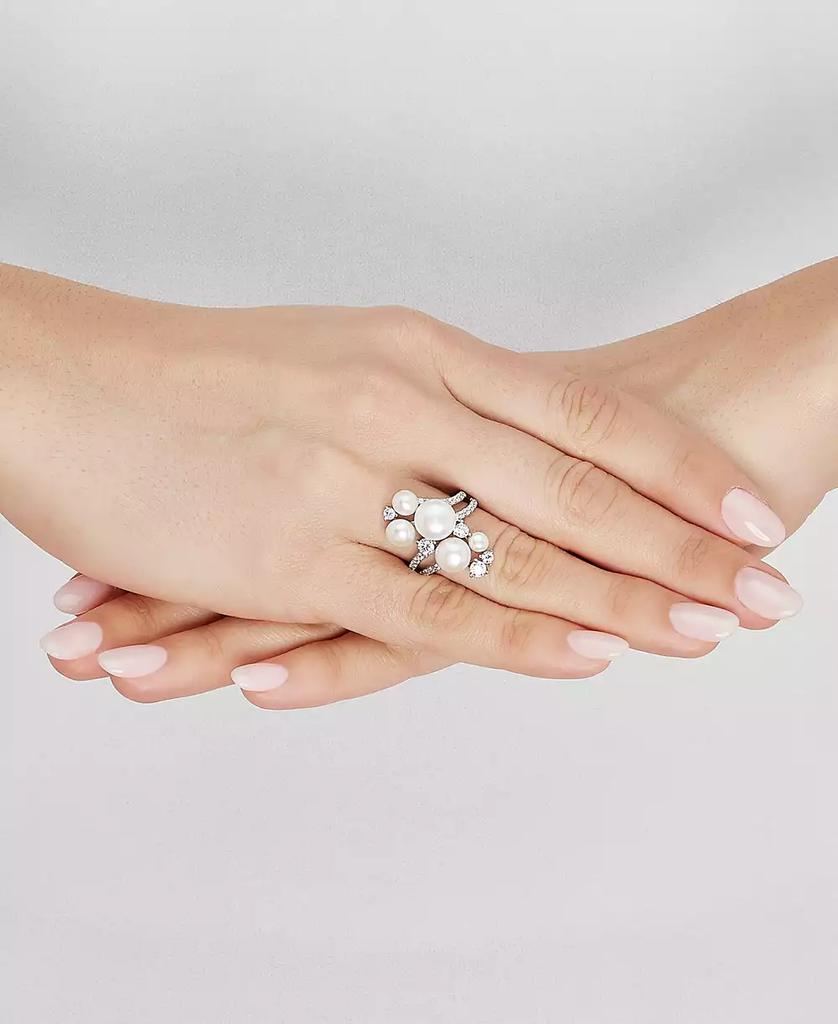 Arabella Cultured Freshwater Button Pearl (4 - 9-1/2mm) & Cubic Zirconia Cluster Ring in Sterling Silver