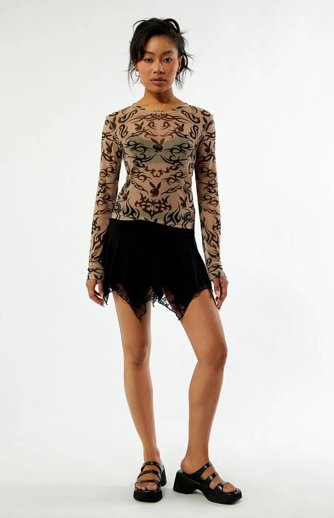 Playboy By PacSun Tattoo Print Mesh Long Sleeve Top 4