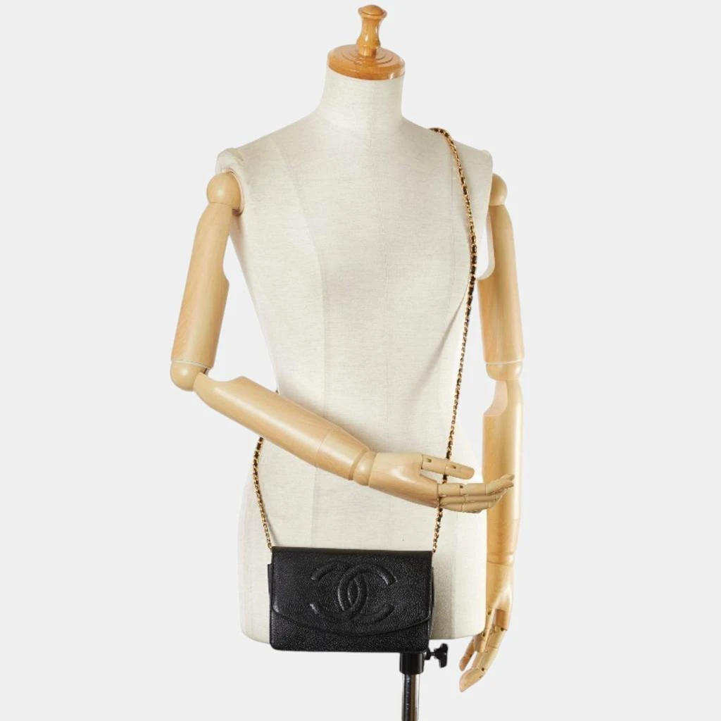 Chanel Chanel Black Caviar Skin Leather Coco Mark Chain Wallet 10