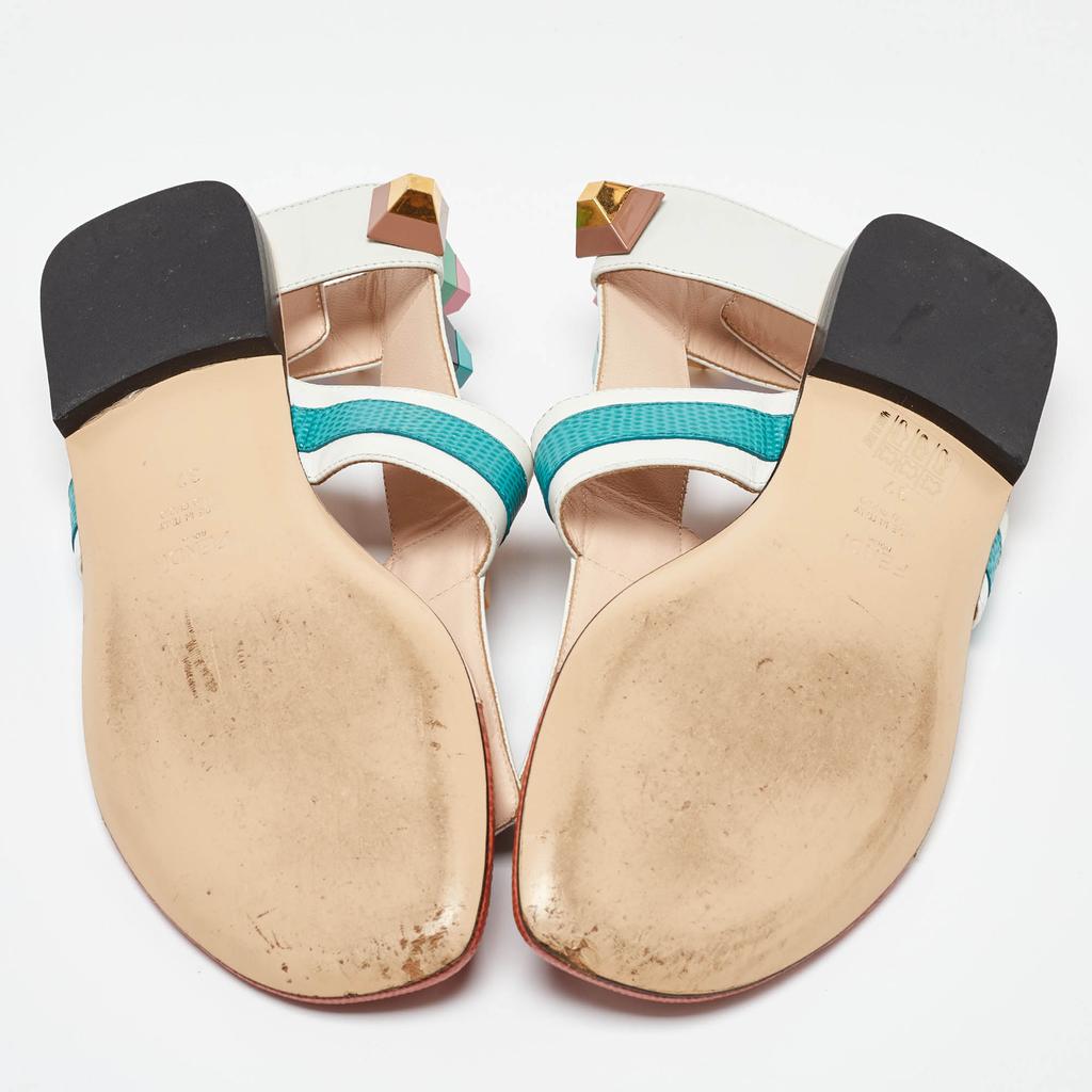 Shop Fendi Multicolor Leather Studded Thong Flat Sandals