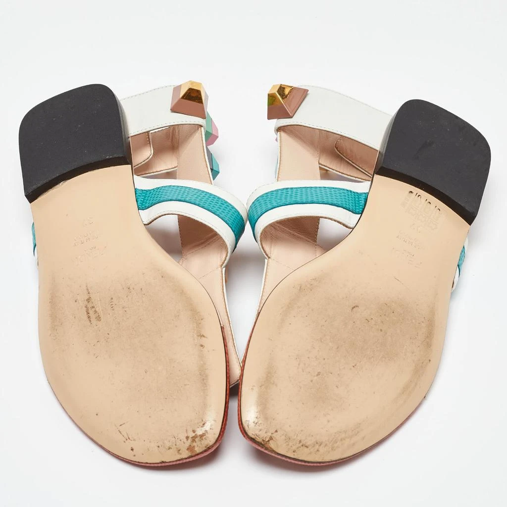 Fendi Fendi Multicolor Leather Studded Thong Flat Sandals Size 37 6