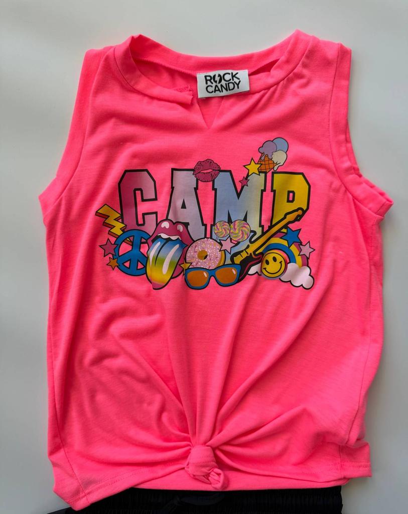 Rock & Candy Girls Camp Fun Tank In Neon Pink