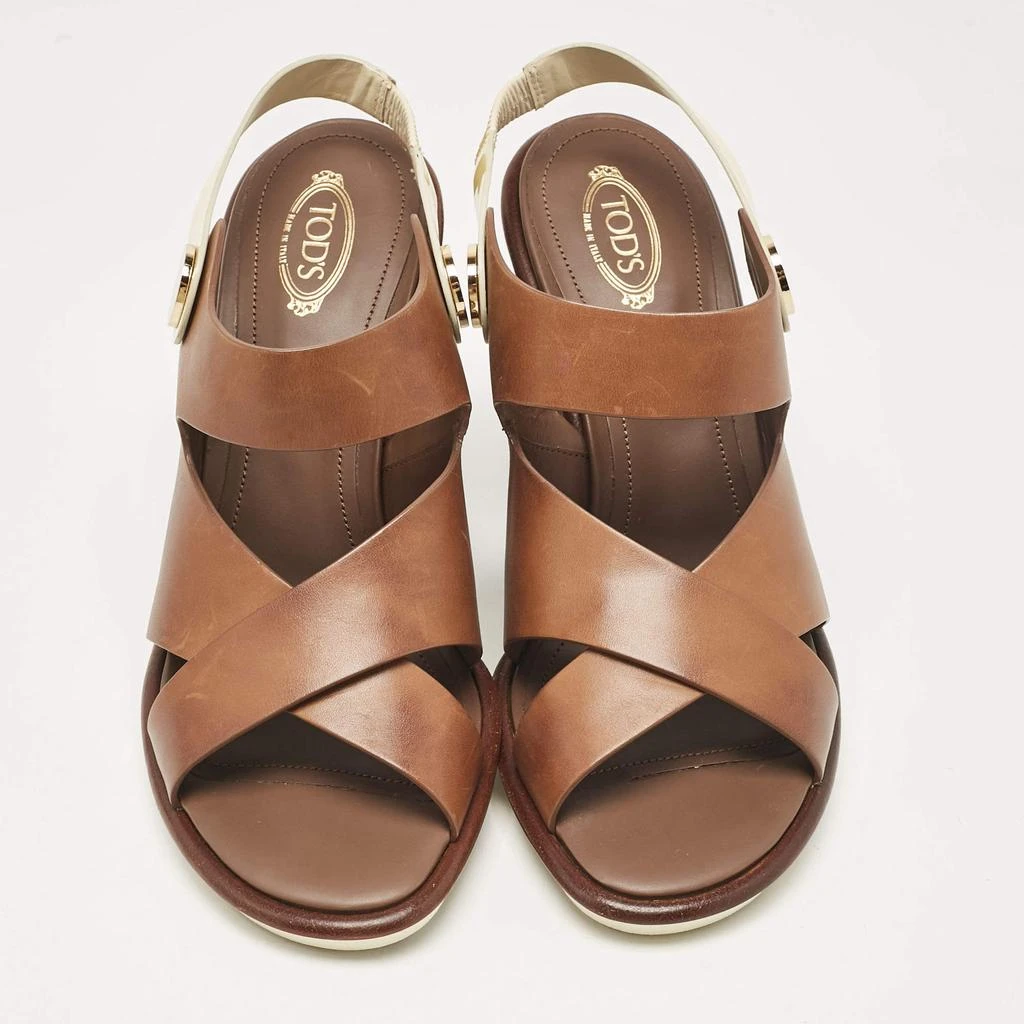 Tod's Tod's Brown/White Leather Block Heel Slingback Sandals Size 40 3