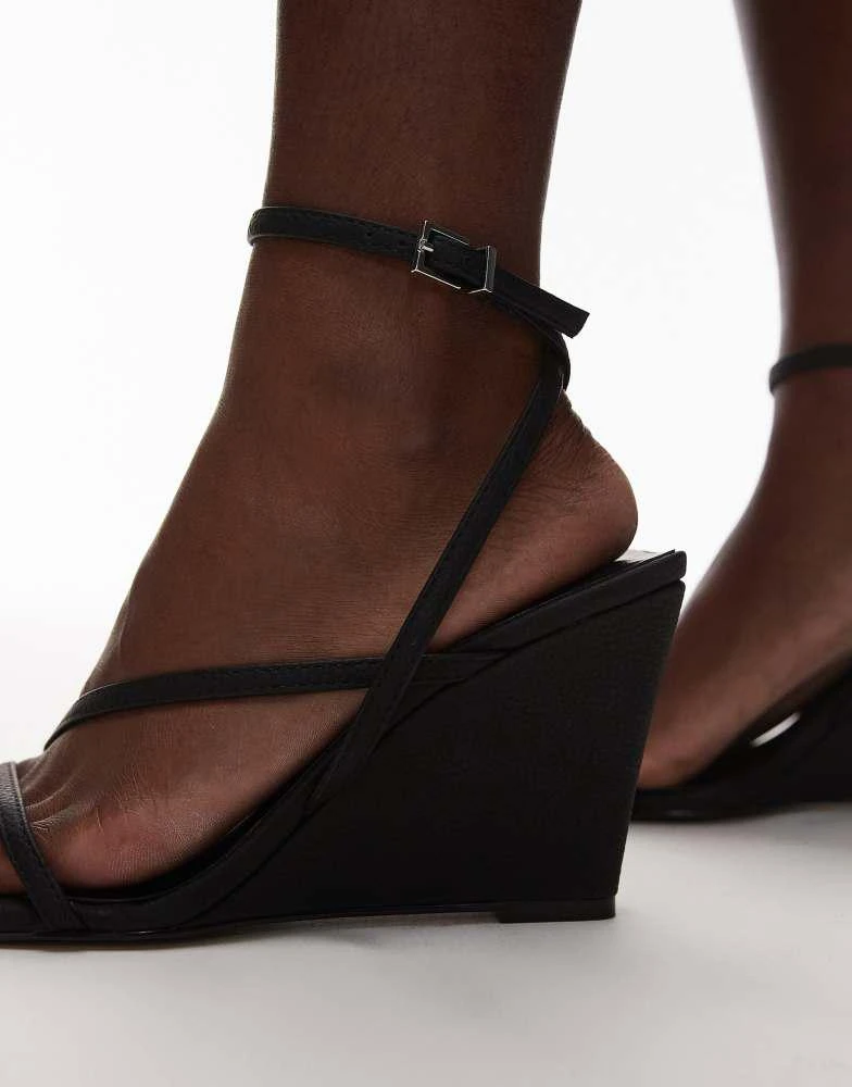 Topshop Womens Sandal Size 40 9.5 Black Leather Ankle Strap  TopShop Platform Wedge Sandals with Ankle Strap main image 2