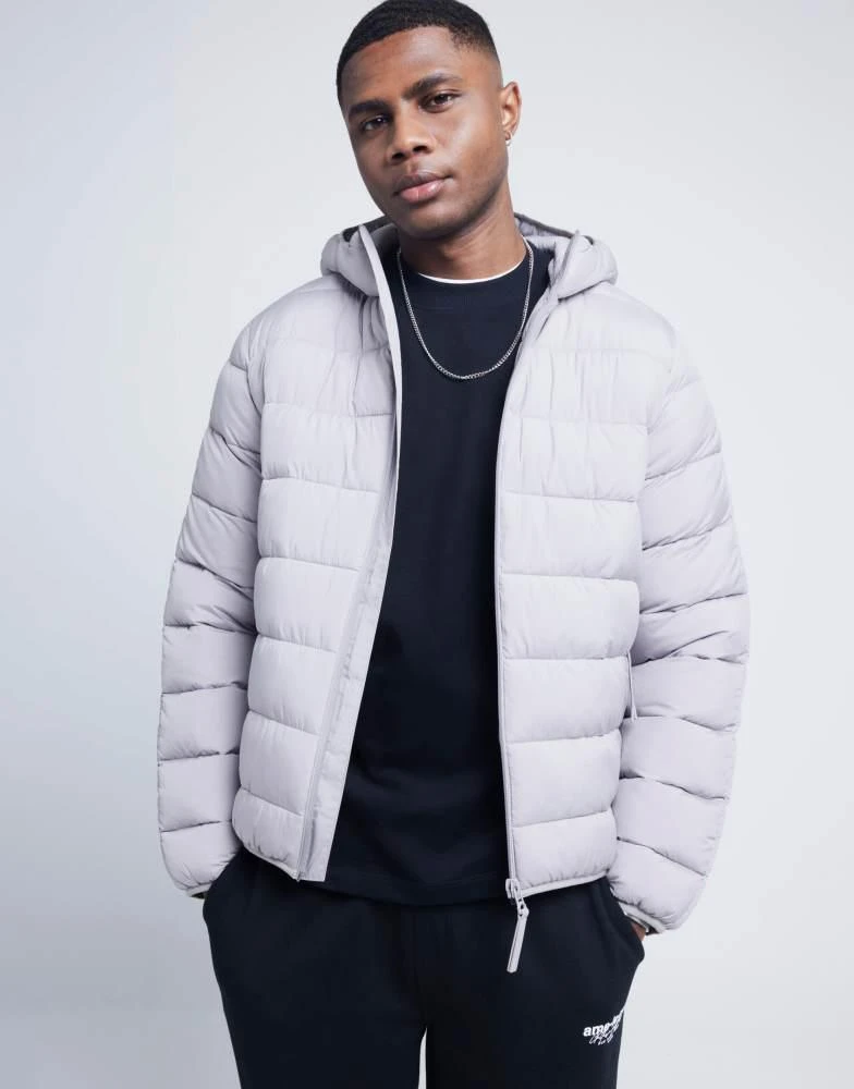 River Island River Island Quilted hooded puffer jacket in grey 1