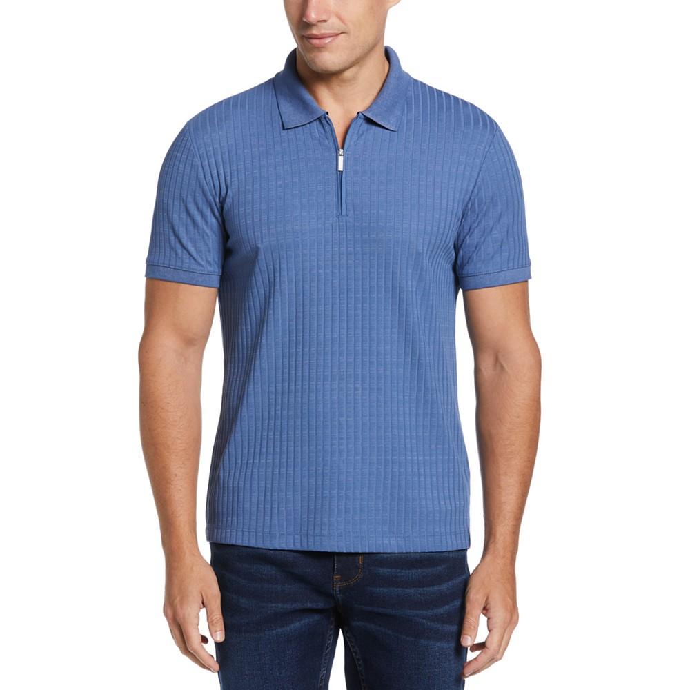 Perry Ellis Men's Slim Fit Quarter-Zip Short Sleeve Textured Polo Shirt