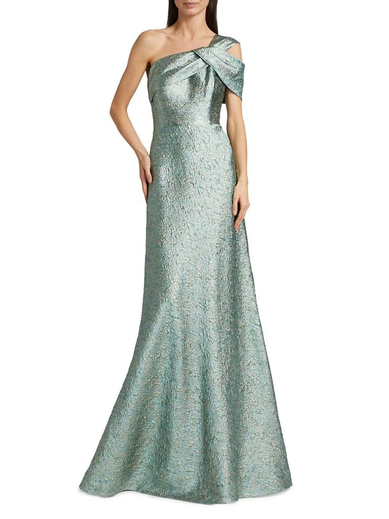 Teri Jon Metallic Jacquard One-Shoulder Gown 2