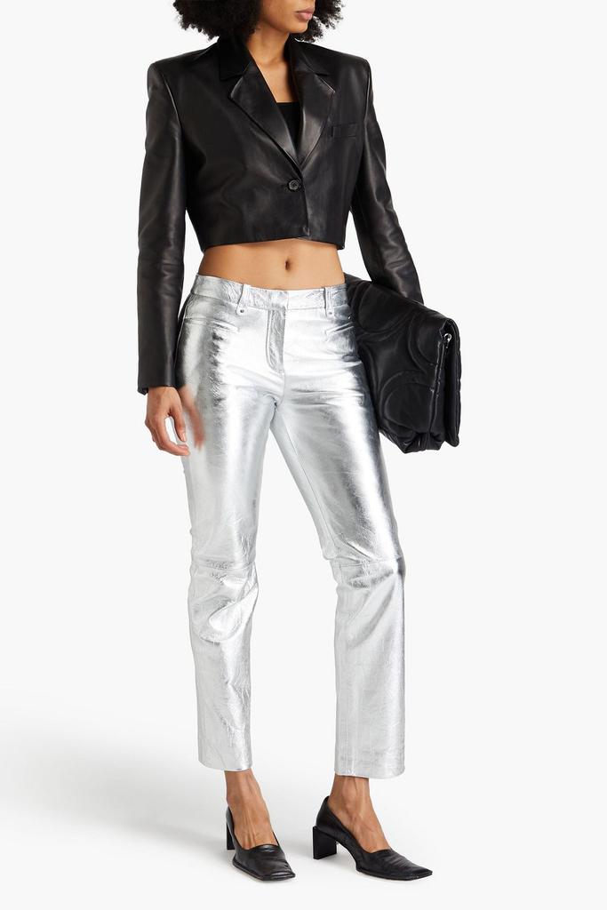 Muubaa Crinkled metallic leather slim-leg pants