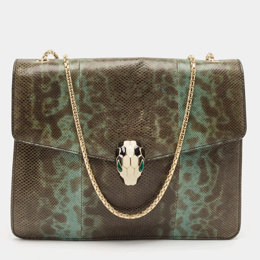 BVLGARI Bvlgari Green/Black Karung Serpenti Forever Flap Shoulder Bag 1