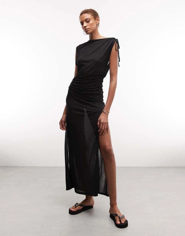 weekday sheer dress Weekday Yoko sheer maxi slip dress in black