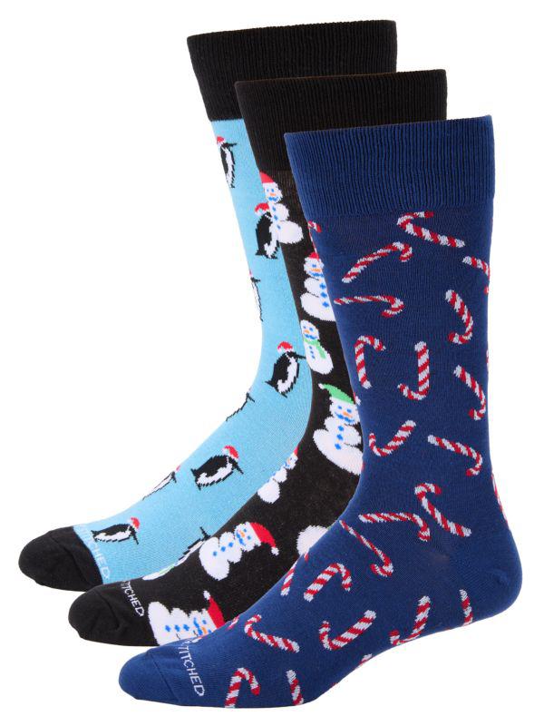Unsimply Stitched 3-Pack Penguin, Snowman, & Candy Canes Crew Socks