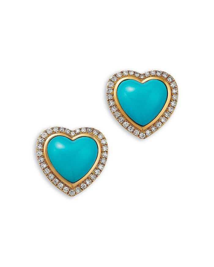 Bloomingdale
s Fine Collection Turquoise 
Diamond Heart Stud Earrings in 14K Yellow Gold
