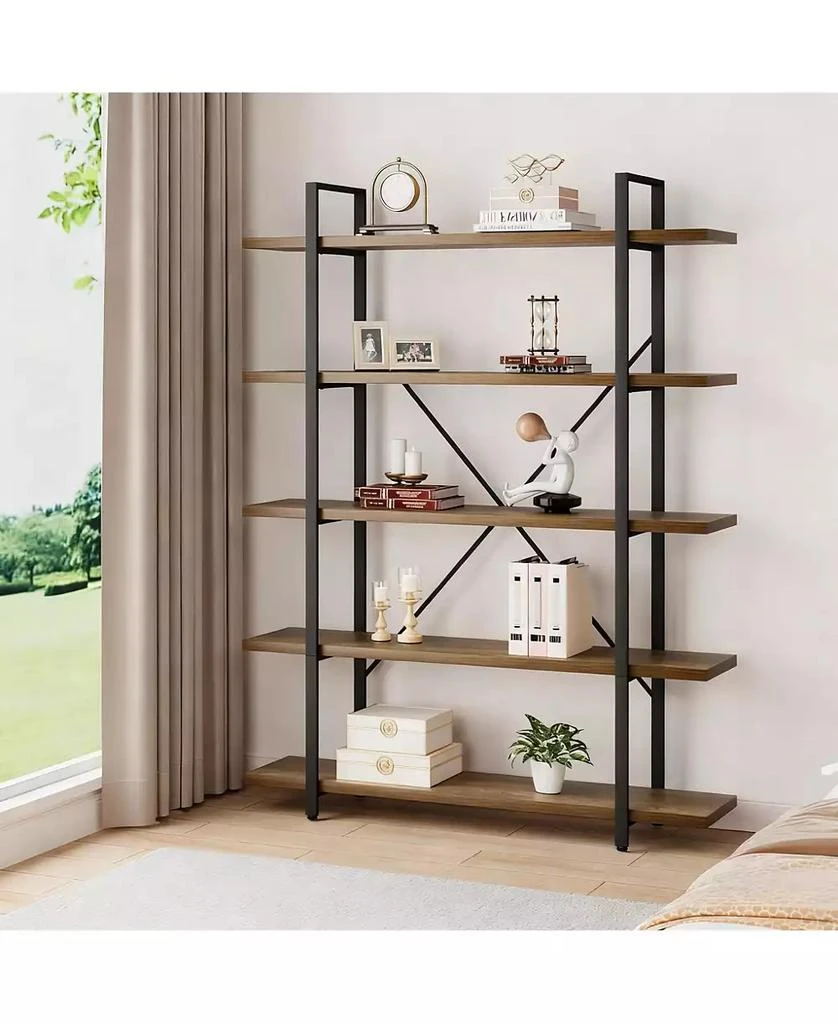 YIGII 5 Tier Industrial Metal and Wood Bookshelf for Home 3