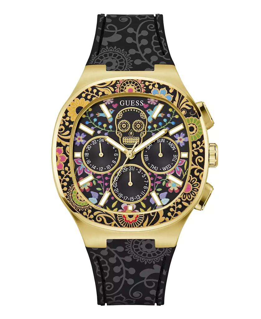GUESS Men's Multi-Function Black Silicone Watch 44mm