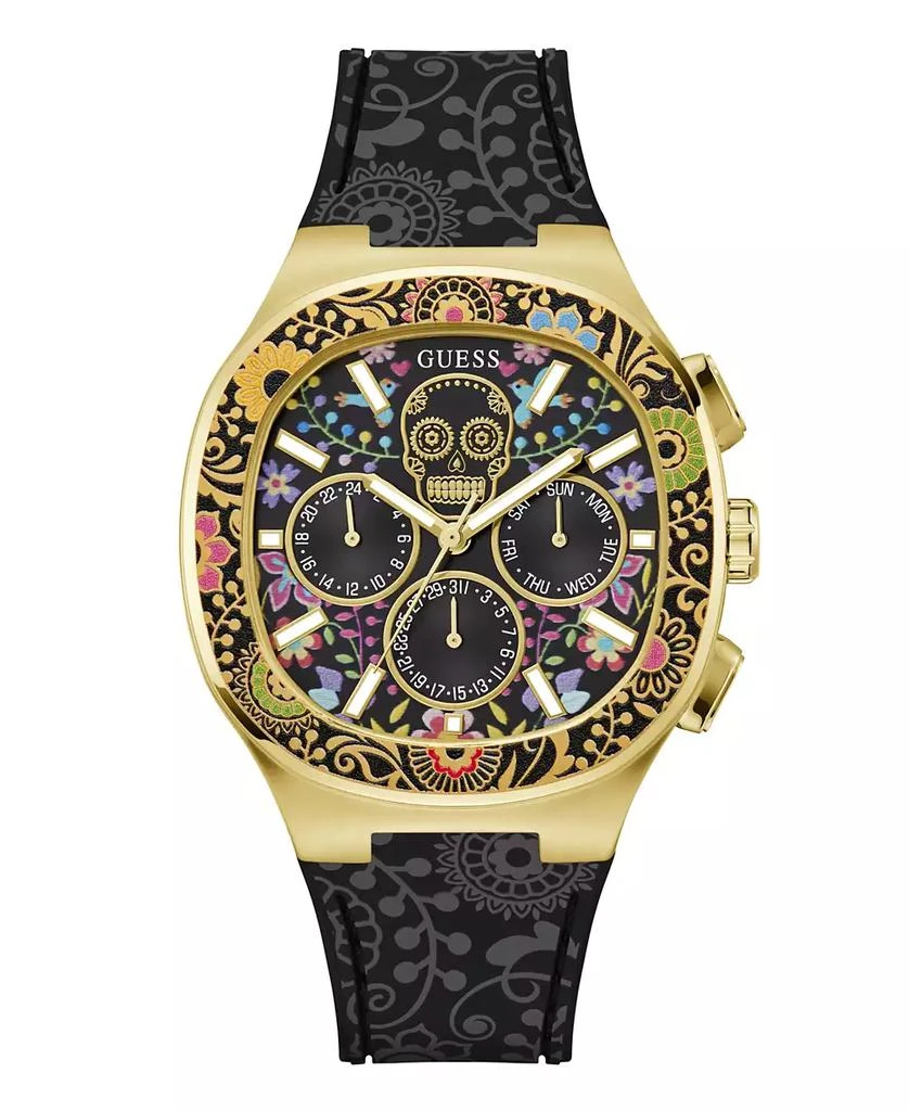 GUESS Men's Multi-Function Black Silicone Watch 44mm 1