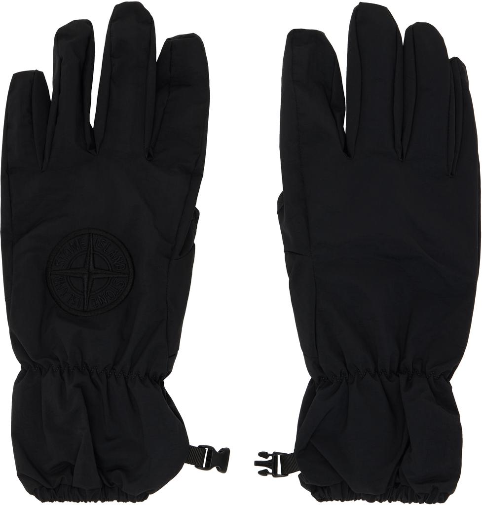 Stone Island Black Embroidered Gloves
