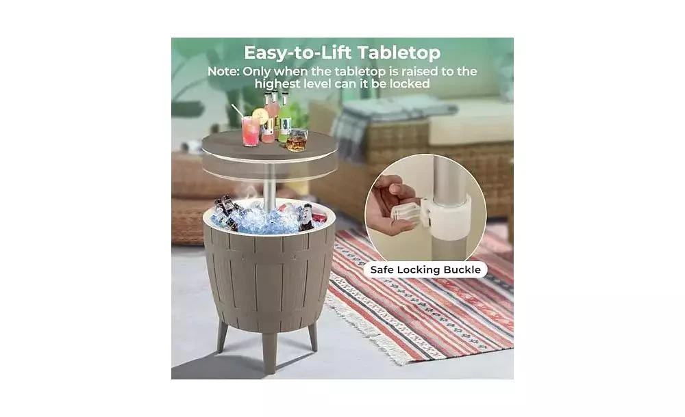 Mecale 10 Gallon Cooler Bar Table Outdoor Coffee Table Ice Bucket with Telescopic Tabletop for Beer and Wine 5