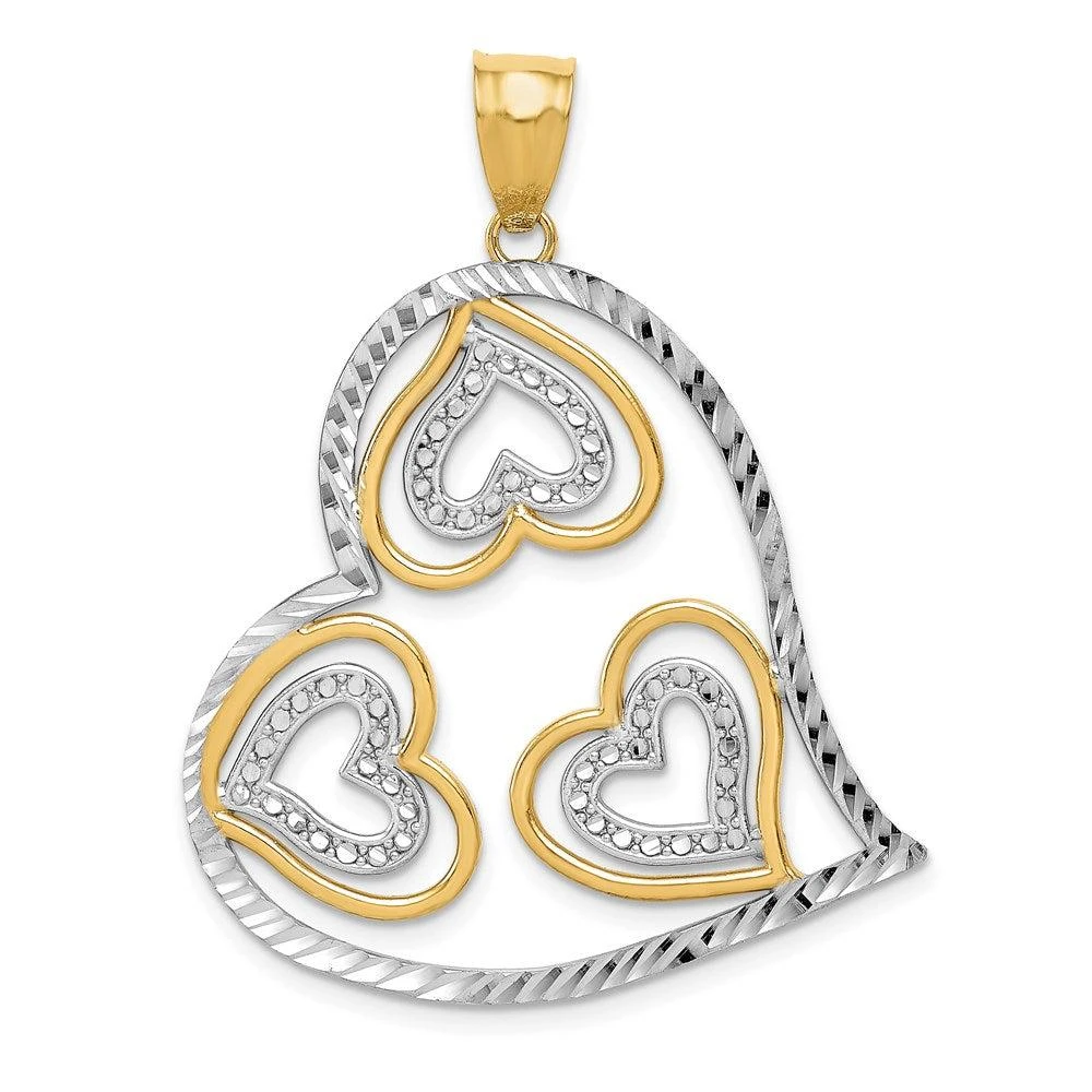 Diamond2Deal 14k Yellow Gold Rhodium Polished Hearts Inside Heart Pendant