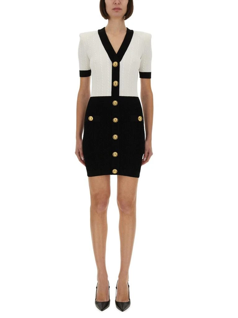 Balmain Balmain Two-Tone Cable-Knit Bodycon Dress from Cettire