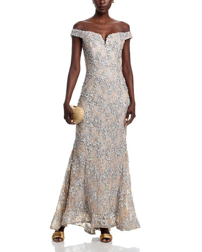 AQUA Off-the-Shoulder Embellished Lace Gown - Exclusive 2