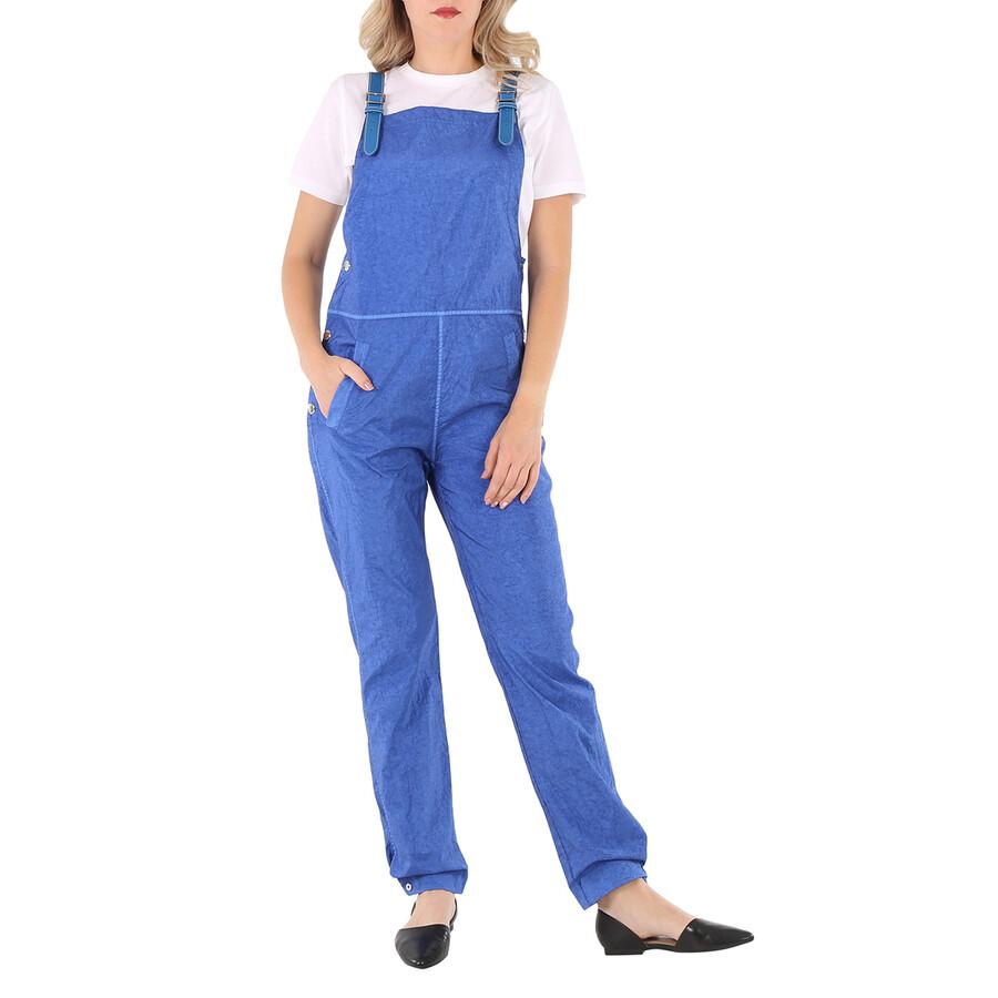 Burberry Warm Royal Blue Leather-Trim Canvas Dungarees Jumpsuit