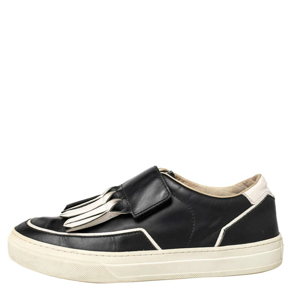 Tod's Tod's Black/White Leather Fringe Detail Slip On Sneakers Size 37 2