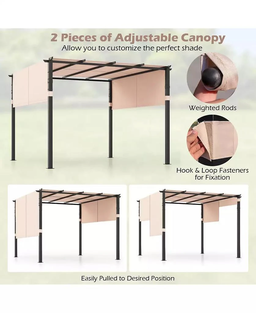 Mecale 10 x 10 ft Flat Top Pergola with Retractable Canopy for Garden Pool Porch and Backyard 7