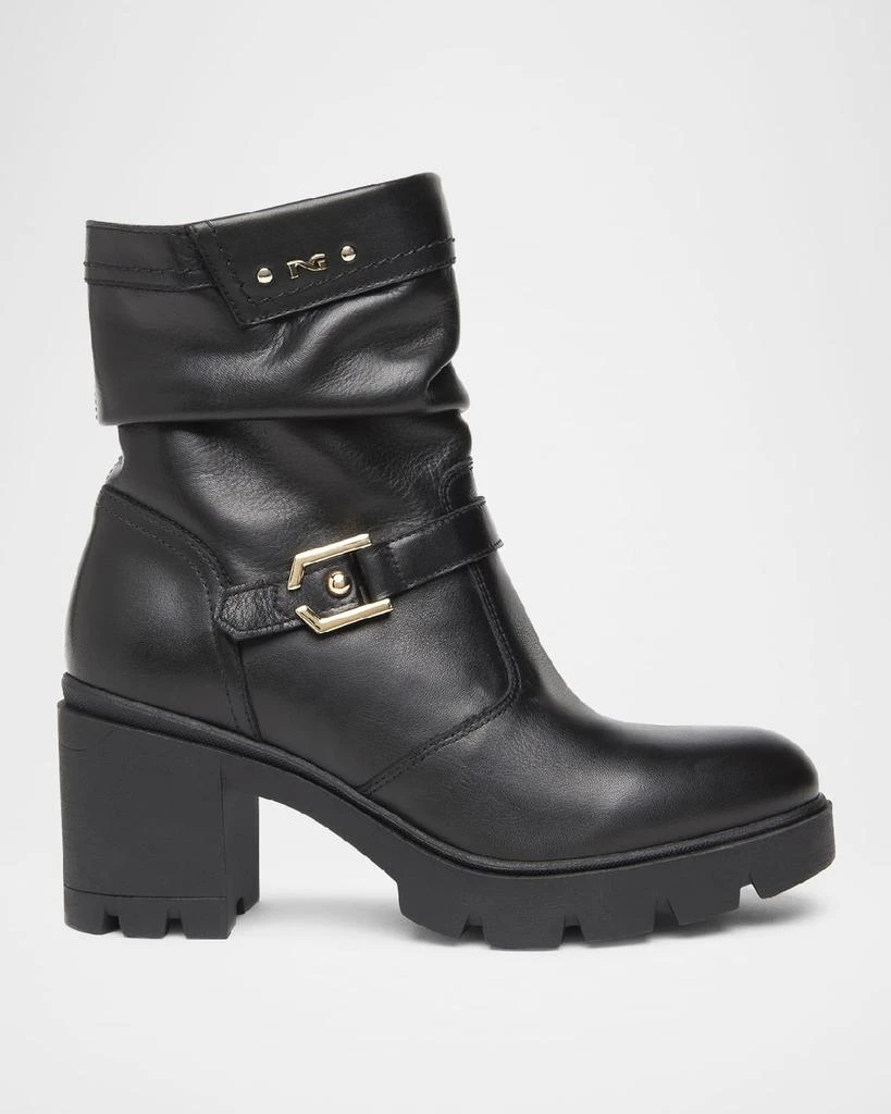NeroGiardini Slouchy Leather Buckle Short Moto Boots 1