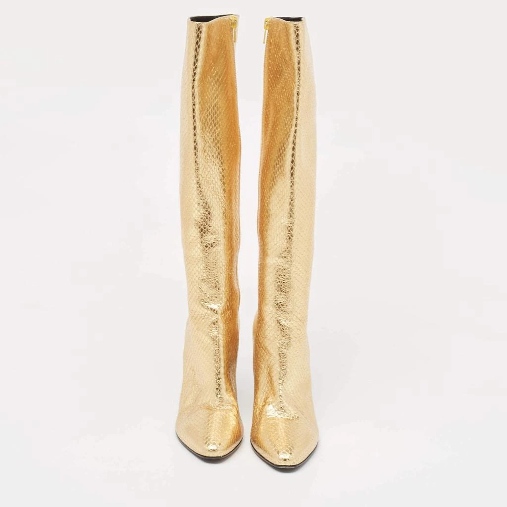 Yves Saint Laurent Saint Laurent Gold Python Embossed Leather Lily Knee Length Boots Size 35 4