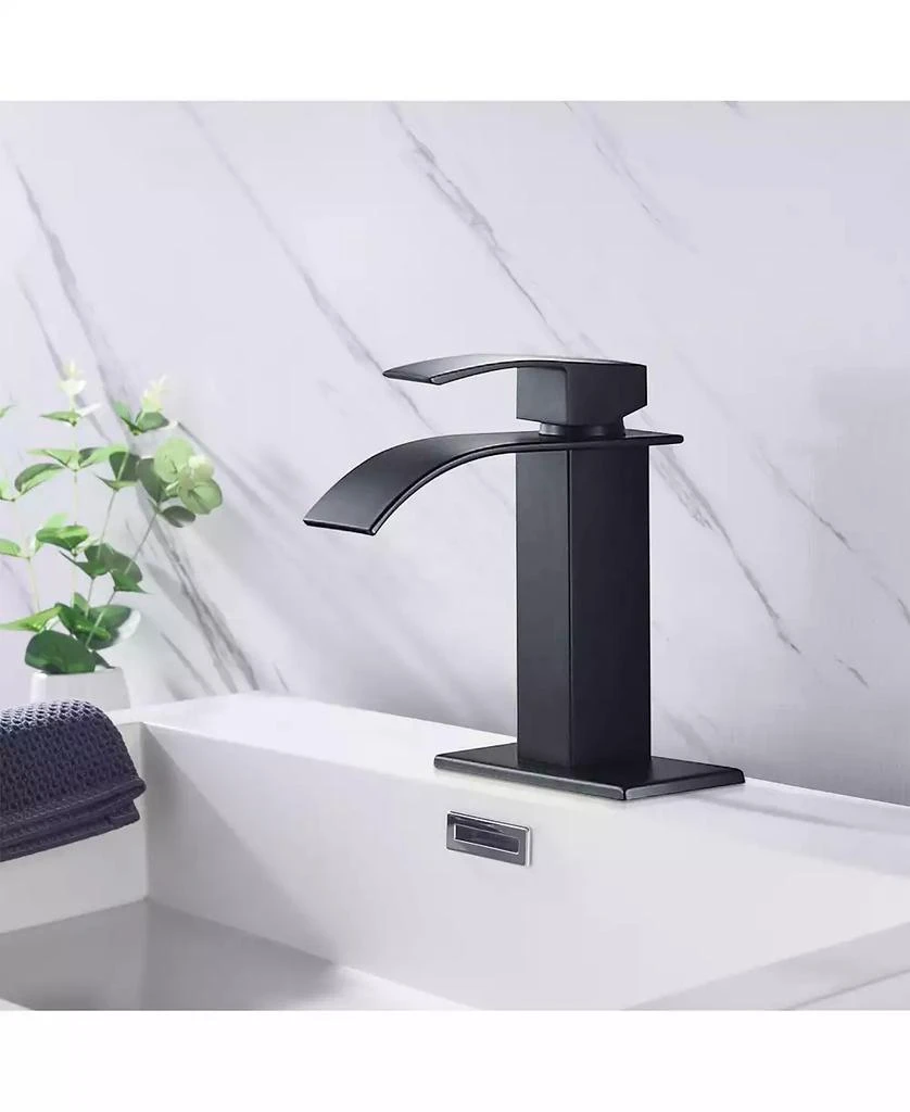 Flynama Waterfall Spout Bathroom Faucet,Single Handle Bathroom Vanity Sink Faucet 6